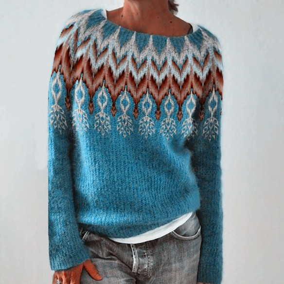 Katinka | Teal Retro Jumper with Nordic Pattern | Elina Dublin